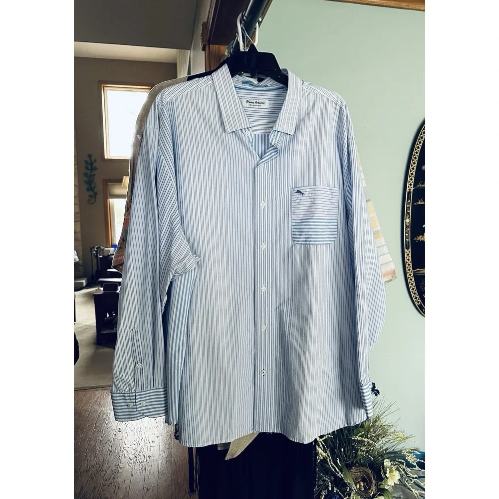 Tommy Bahama Shirt Mens Large Blue‎ Siesta Key Performance Marlin Stretch
